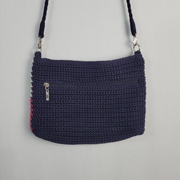 The Sak crochet knit Texas Flag crossbody purse shoulder bag navy red white - Picture 5 of 9